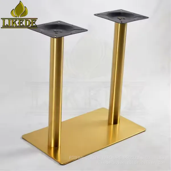 SS304 SS201 Double Column Leg Heavy Duty Adjustable Brushed Gold Stainless Steel Dining Table Base Modern Square Rectangle Chair photo-3