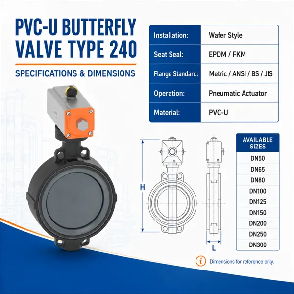 PVC-U Wafer Butterfly Valve Type 240 Pneumatic Actuator For RO System And Chemical Dosing photo-3