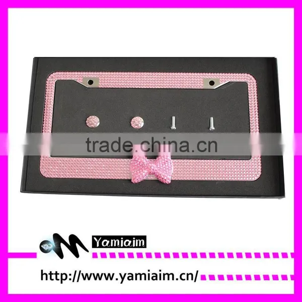 Pricess Pink Bow Tie Attchment Diamond License Plate Frame Car Accessories Auto OEM Cute photo-2