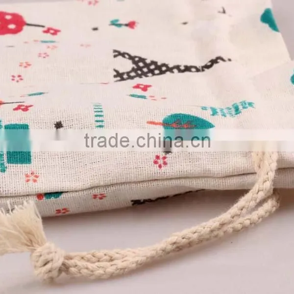 Welcome Customized Print Logo Linen Fibric Gift Jewelry Bag,small Giveaway Drawstring Bear Linen Present Bag photo-3