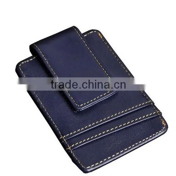 Mens Genuine Leather Cowhide Magnet Money Clip Credit Case Case Holder Slim Wallet photo-3