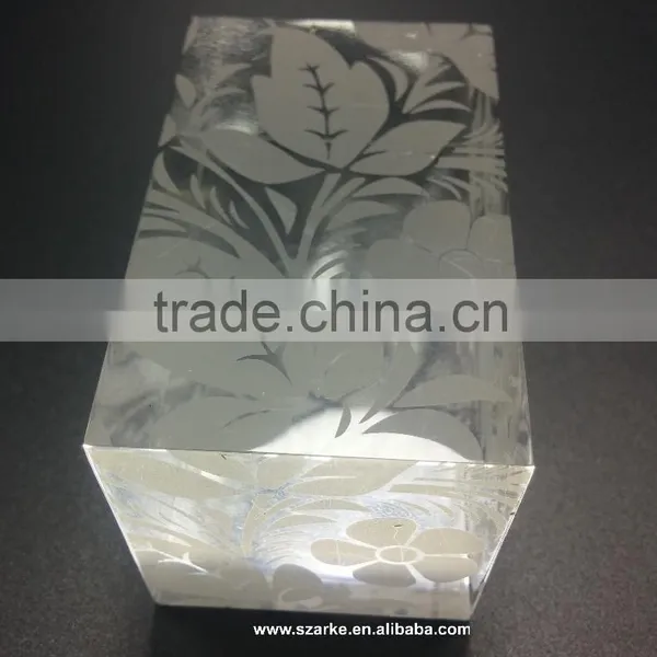 Custom Clear Acrylic Paperweight With Printed Frosted White Picture Pattern,tall Square Crystal Glass Block Desktop Decoration photo-4
