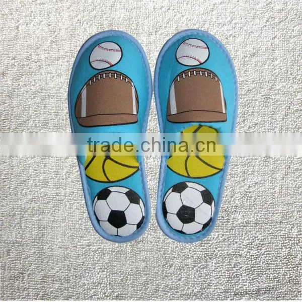 Knitted Fabric Kids Cartoon Slippers With Colorful Football Printing
