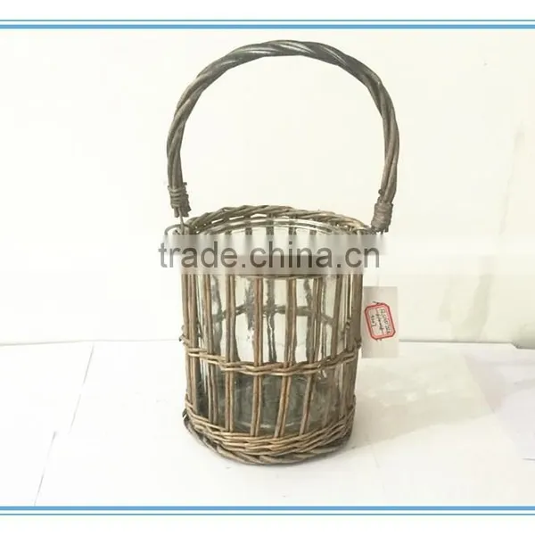 2016 Popular Willow Round Bowl Candle Stand/hurricane With Round Glass