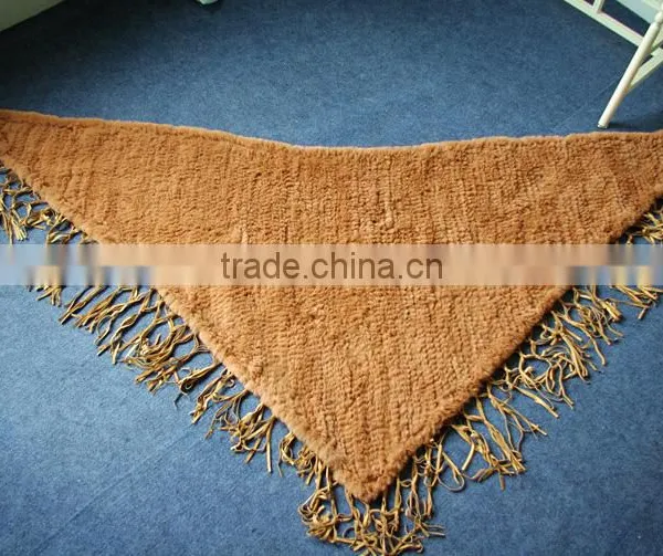 Knitted Rabbit Fur Shawl Sale Rabbit Sheared Fur With Leather Trim Fringies,KZ14135 photo-3