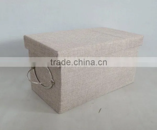 Polyester Ramie Rectangle Foldable Storage Box With Sliver Metal Handle photo-2