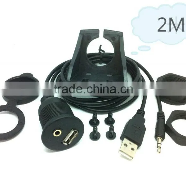 Car Dashboard Flush Mount USB Extension Cable Install Kit 1/8 Inch A/V Jack photo-3