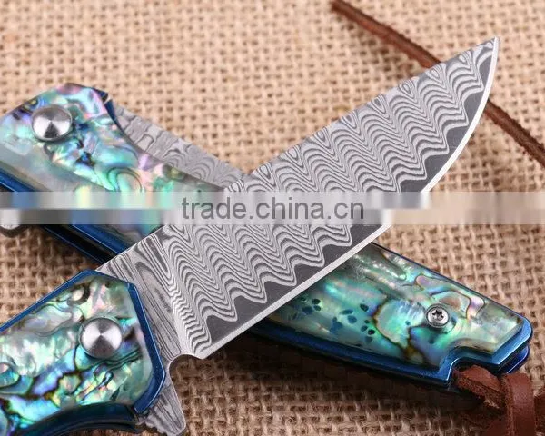 OEM Damascus Pocket Knife Application and Abalone Handle Knife photo-4