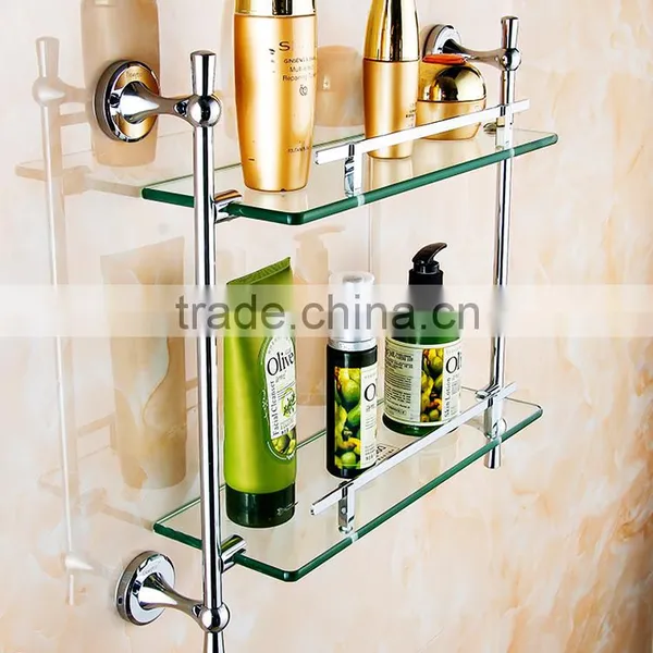80100 Bathroom Shelf Contracted Silver Double Glass Shelf Hotel Use 3c Proved photo-5
