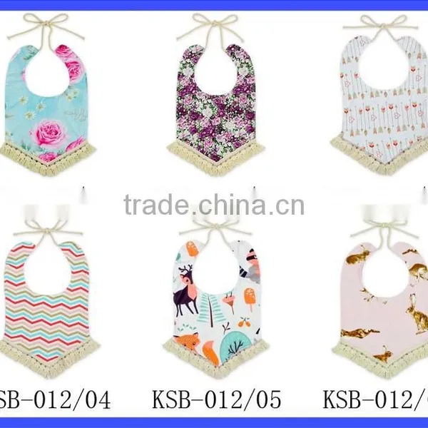 100% Cotton Baby Dribble Bibs Strape Adjustable Tassel Fringe Cotton Bibs photo-5