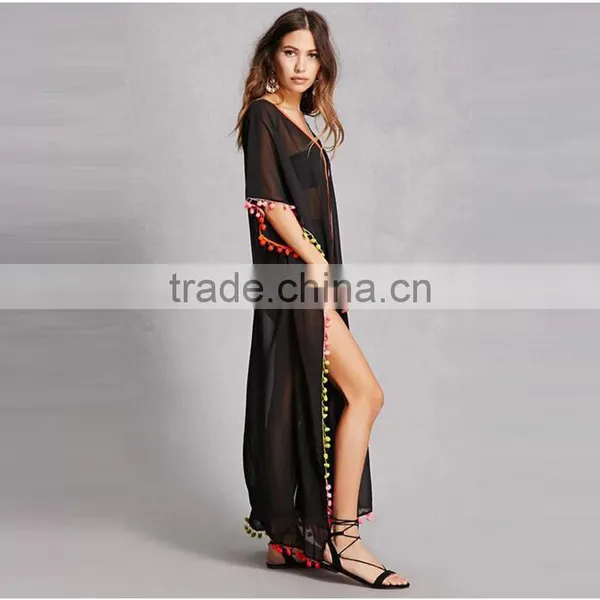 2017 Latest V Neckling Lace Up Short Dolman Sleeves Summer Dress Kaftan HSm9123 photo-4