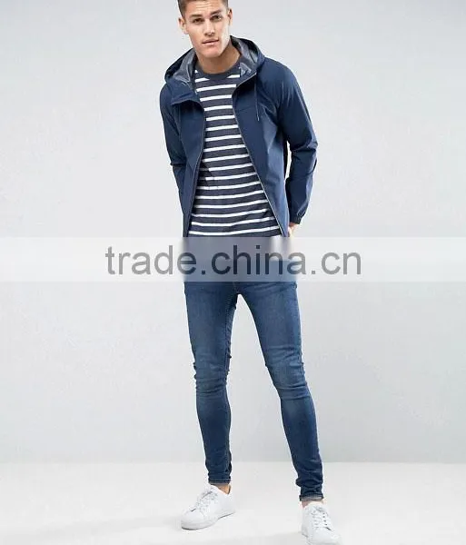 Best Price High Quality New Design Durable Elasticated Trims Cotton Polyester Navy With Hood Running Casual Men Wind Jacket photo-4