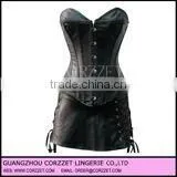 Sexy Lingerie PVC Lingerie Lace Up Basque Corset With Separate Mini Skirt
