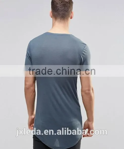 OEM Super Longline Curved Hem Blue Muscle T-shirt / Slim Fit Tight Tee Shirts for Men photo-2
