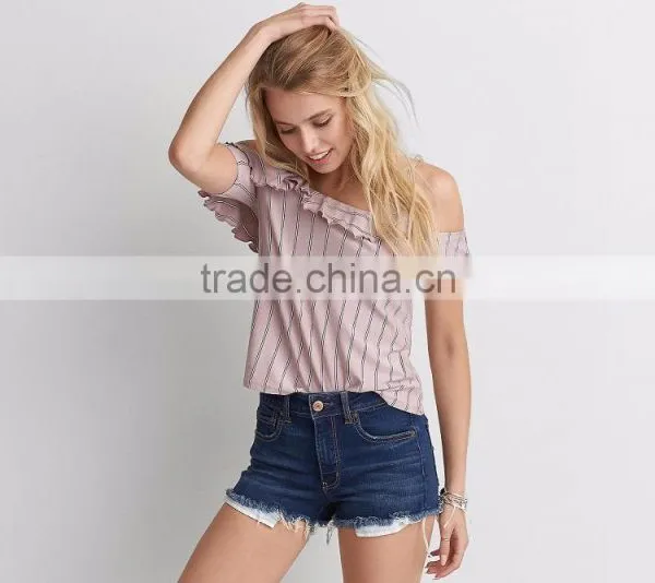 MGOO New Arrival Drop Shoulders Ladies Tank Tops Girls Top Design Stripe Pattern Women Shirt photo-2