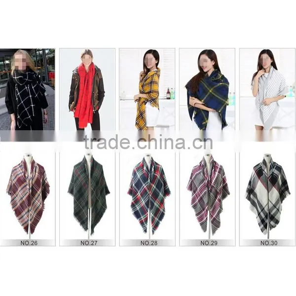 Classic Plaid Pattern High Quality 30 Choice 140*140 Acrylic New European Style Square Blanket Scarf photo-5