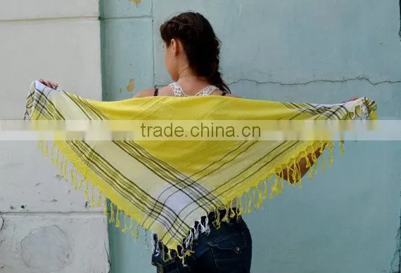 Yellow Cotton Shawl, Summer Scarf ,light Yellow Shawl, Beautiful Shawl, Head Scarf, Striped Scarf, Christmas Gift photo-4