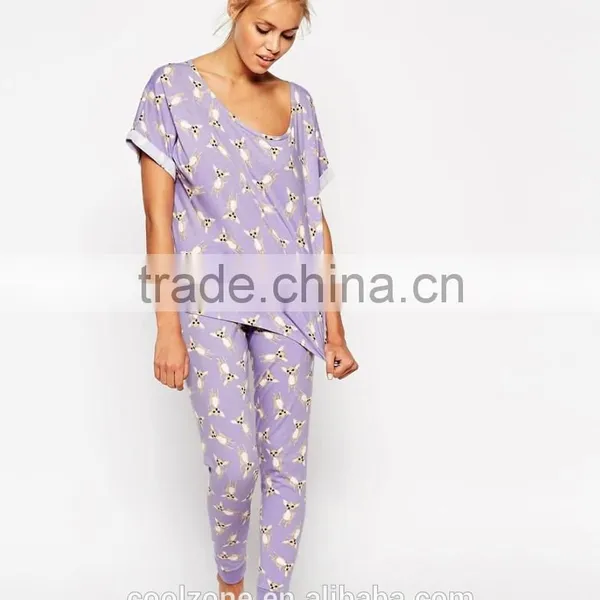 100% Cotton Soft Touch Jersey Pajama Set Women Print Pajama photo-2