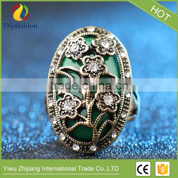 Colorful Unique Vintage Ring Oval Resin Jewelry Plating Gold Mosaic White Crystal Charm Flowers Ring For Women photo-3