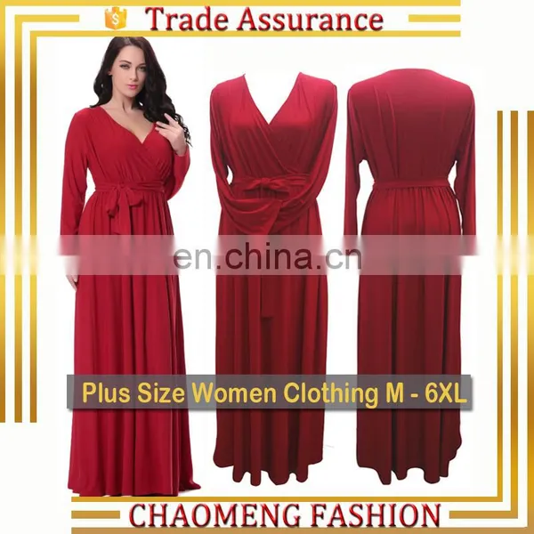 6008# Red One Piece Maxi Evening Dress Long Sleeve Latest Dress Designs Photos Plus Size Women Clothing