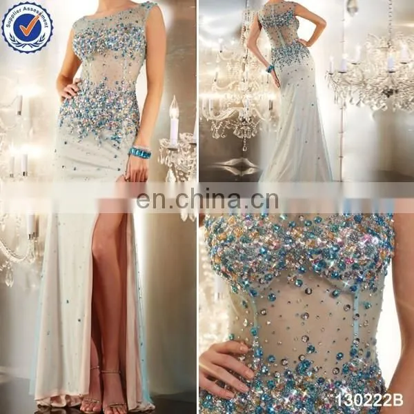 2014 Factory Directly Supply Beaded Sexy Split Evening Dress Wholesale