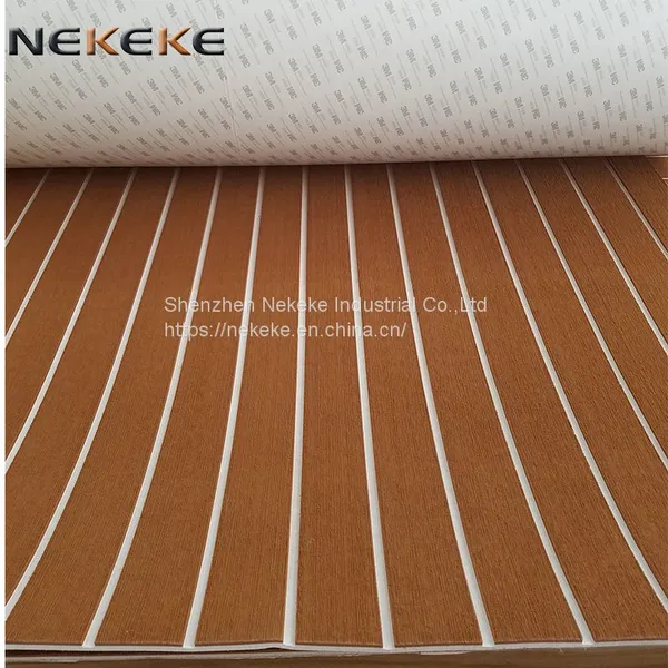 Hot Sell NEKEKE Light Brown and White Lines Mat Form China Synthetic Teak Deck Flooring photo-2