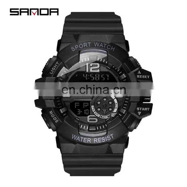 SANDA 387 Trend Big Dial Men Silicone Bracelet Military Sport Watch Digital Waterproof
