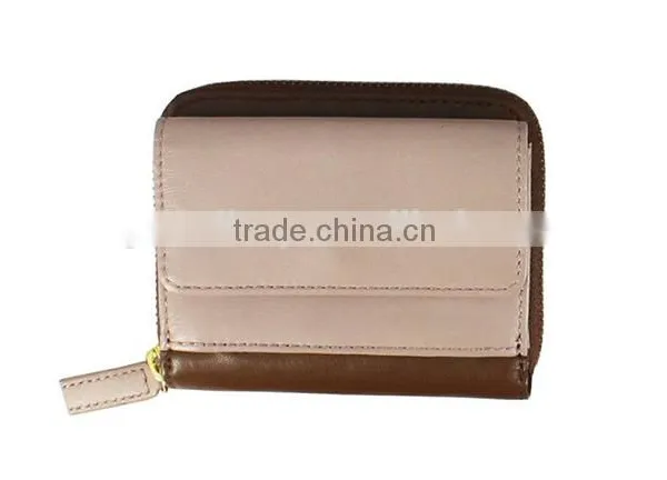 Wholesale Real Cow Leather Women Money Pouch Contrast Color Coin Holder Purse Zip Around for Women photo-3