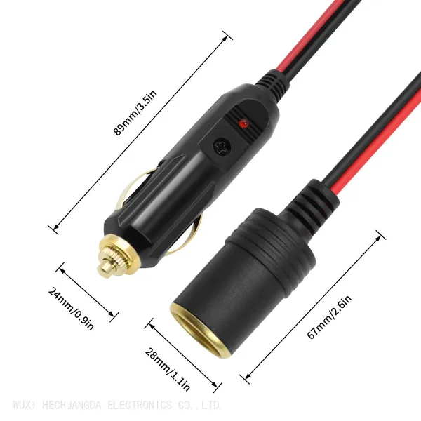 Customized Processing of Cigarette Lighter Male Plug to Female Sockets Power Cord