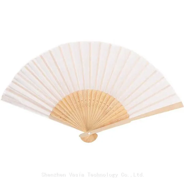 Wholesale Custom Printed Logo Bamboo Folding Hand Fan for Wedding Wooden Hand Held White Paper Folding Hand Fan photo-2