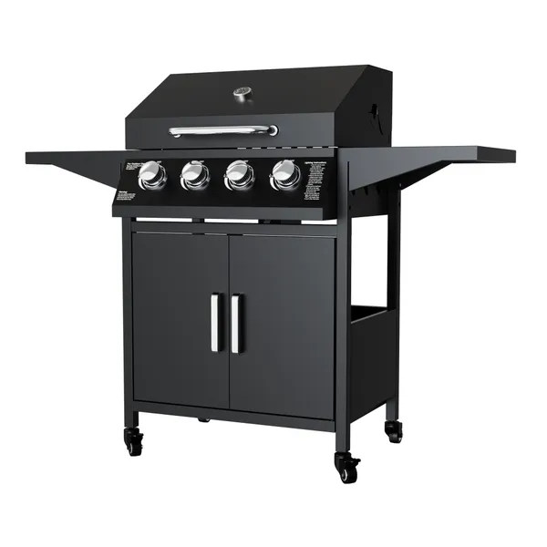 YIBEY Cold Rolled Steel 4-Burners Cart Gas BBQ Grill Outdoor Kitchen Barbecue Grill