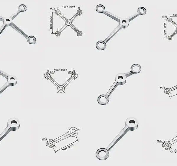 China Manufacturer 2 Way Arm Spider Bracket 250mm SS316 Mirror Finish for Shopping Mall Entrance Heavy Duty photo-5