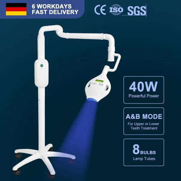 Professional Dental Laser Whitening Lamp 80W/60W/40W Adjustable, 450nm Blue Light, Touch Screen Control, 110V-220V, Cart-Mounted