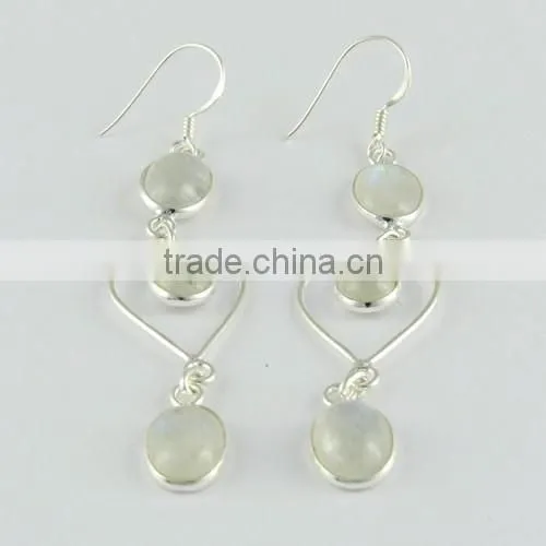 Rainbow Moon Stone Silver Earring, 925 Silver Jewellery, Handmade Silver Jewellery photo-2