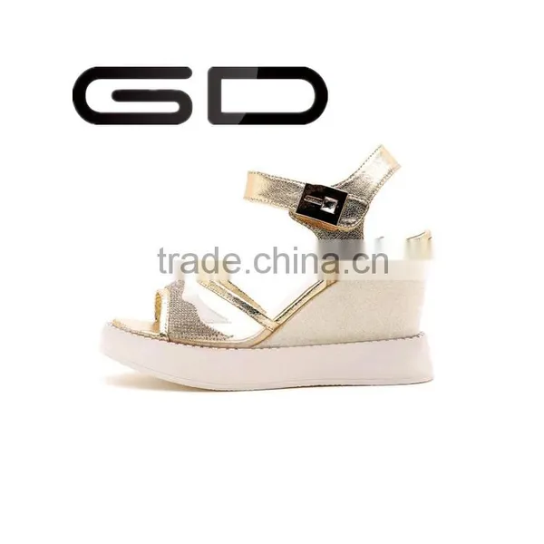 GDSHOE Fashion Golden and Silver Summer Sandals Latest Design Summer Wedges High Heel Shoes for Sale