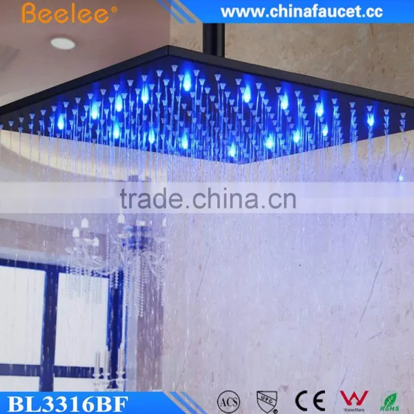 Beelee Luxury 16 Inch Black Square Waterfall Rainfall Led Shower Head photo-2