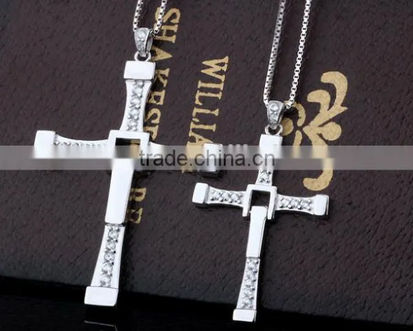 Large Couple Crystal Diamond Pendants ,Zirconia 925 Sterling Silver Cross Pendant photo-2