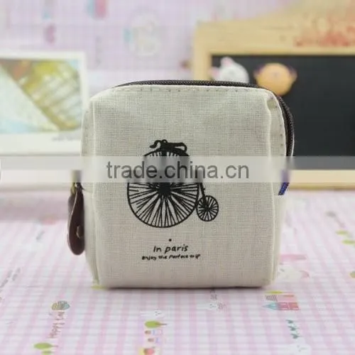 Small Canvas Portable Linen Money Coins Case Makeup Zipper Bag Pouch photo-2