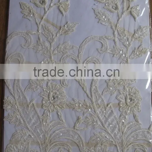 Embroidery Beads Trimming Lace / 2016 New Style White Pearls Beaded Trim/Rhinestone Embroidered Lace Fabric Beaded Trim