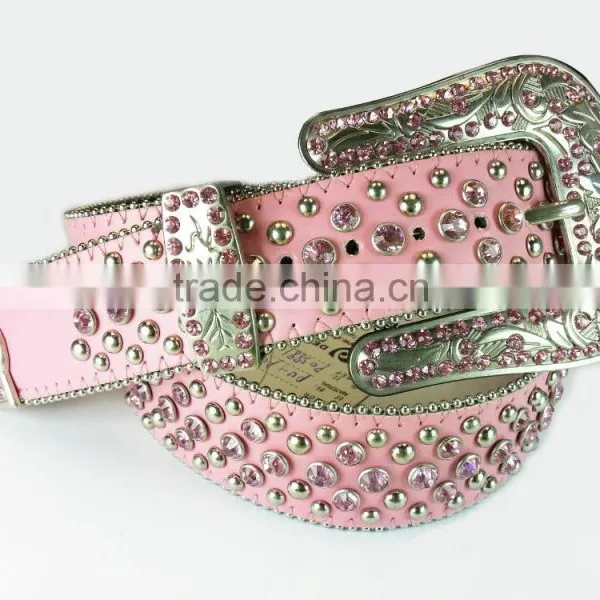 2015 Hot Sale Western Rhinestone Croc Skined Leather Belt, Western Belt photo-3
