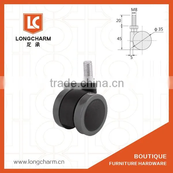PA+PVC Black Gray Small Chair Caster 35mm Furniture Casters Wheels With Thread From Guangzhou Hardware