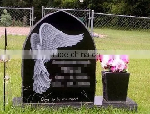 Black Granite Headstone With Angel Etching