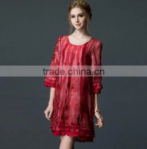 Women Embroidered Dress With Printing Loose Style photo-2
