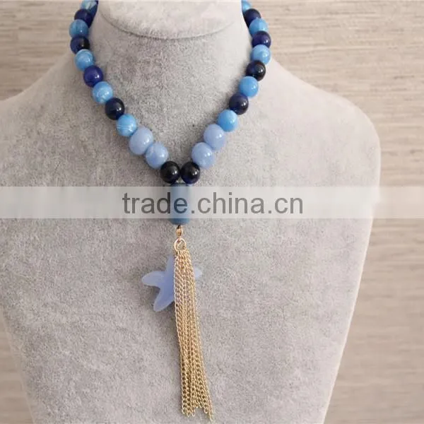 Factory Direct Bead Acrylic Necklace Fashion Blue Color Acrylic Statement Necklace photo-2