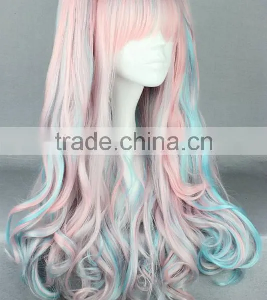 Costume Long Deep Wave Wigs With Multi Color Two Ponytails Wig N380 photo-2