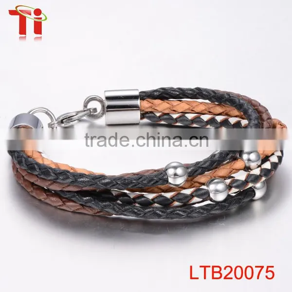 LTB 20075 Aohua Braided Leather Bracelet With Beads Nappa Leather Bracelet Bracelet of Leather photo-3