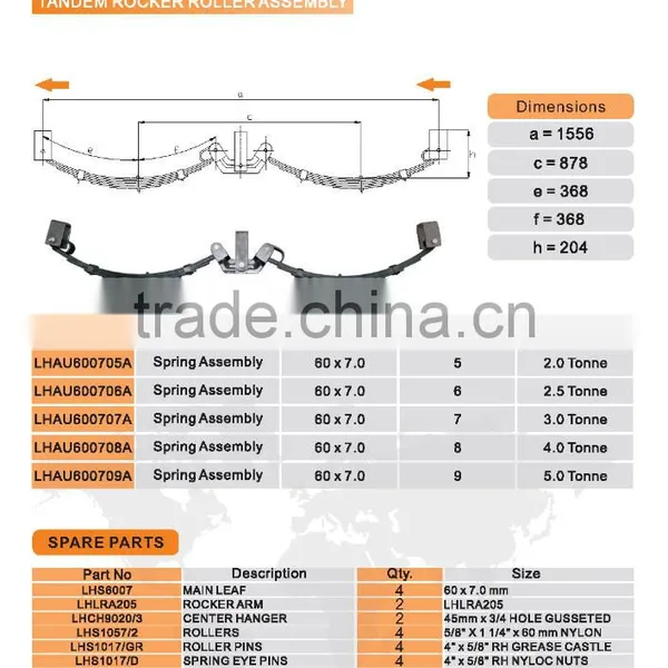 6 Leaf Galvanised Rocker Roller Tandem Trailer Spring Set 3000KG photo-3