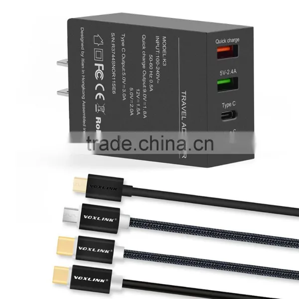 VOXLINK 5V 3A 2 Ports Usb Type c +quick Charge 3.0 Usb+5v 2.4a Usb Travel Charger Adapter With us Plug photo-6