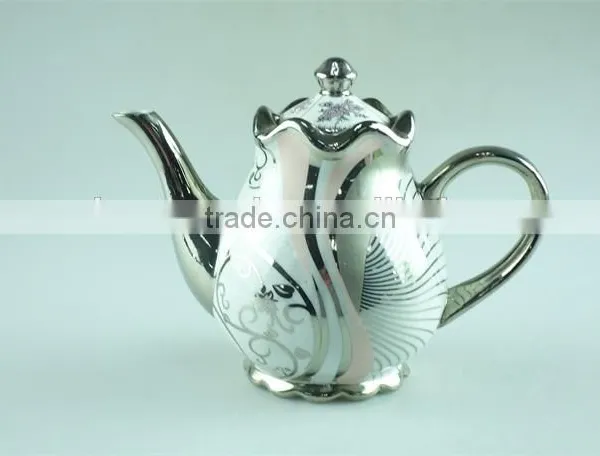 Siliver Chromed Porcelain Teapot With Lid, 800 ml Water Pots&kettles Chaozhou Stock photo-2