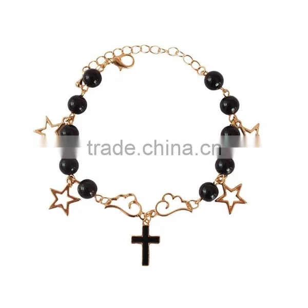Angel Wing Planet Cross Star Charms Bracelet Pearl Bead Linked Bracelet photo-2